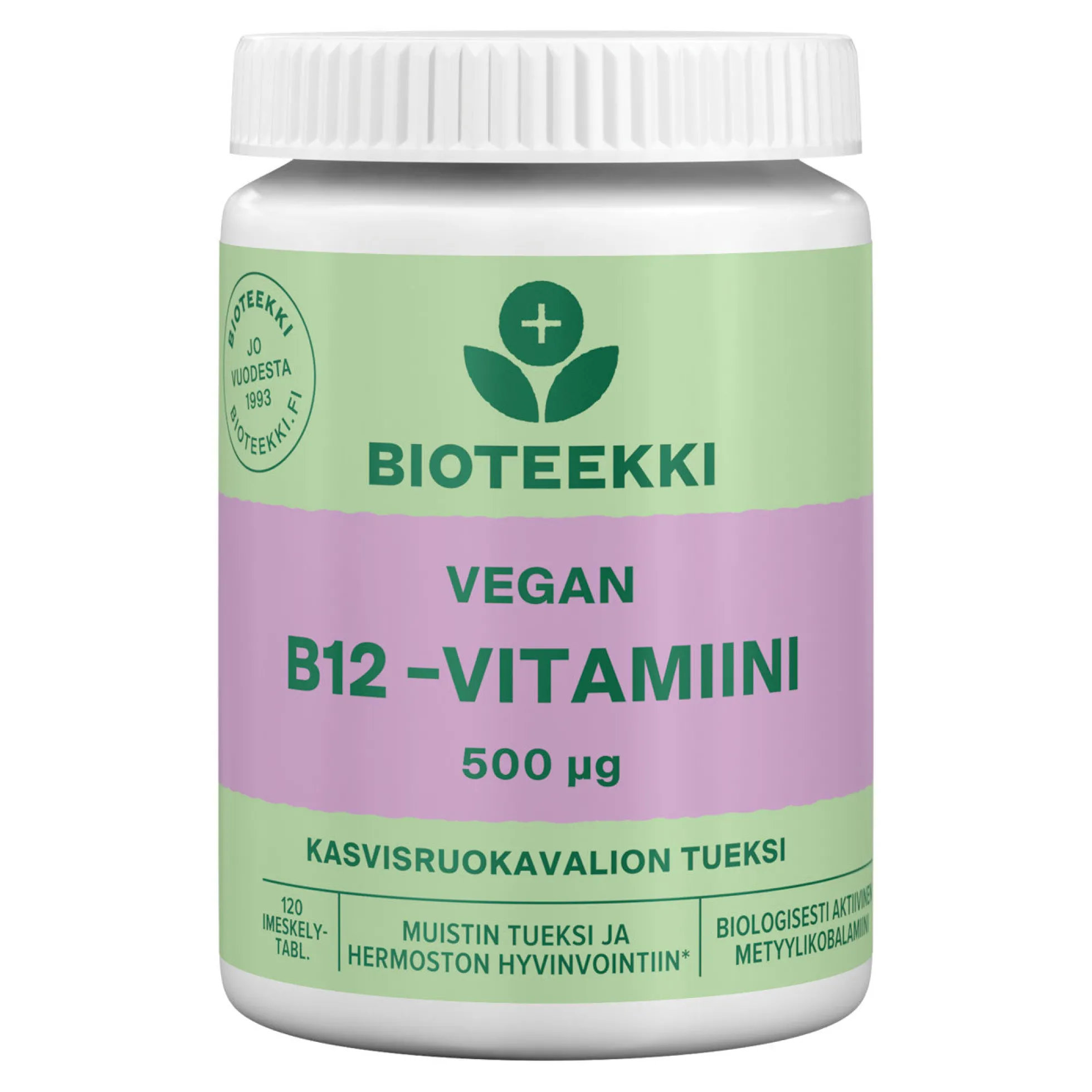 Bioteekki Vegan B12-vitamiini 500 mikrog. 120 tabl. 28 g