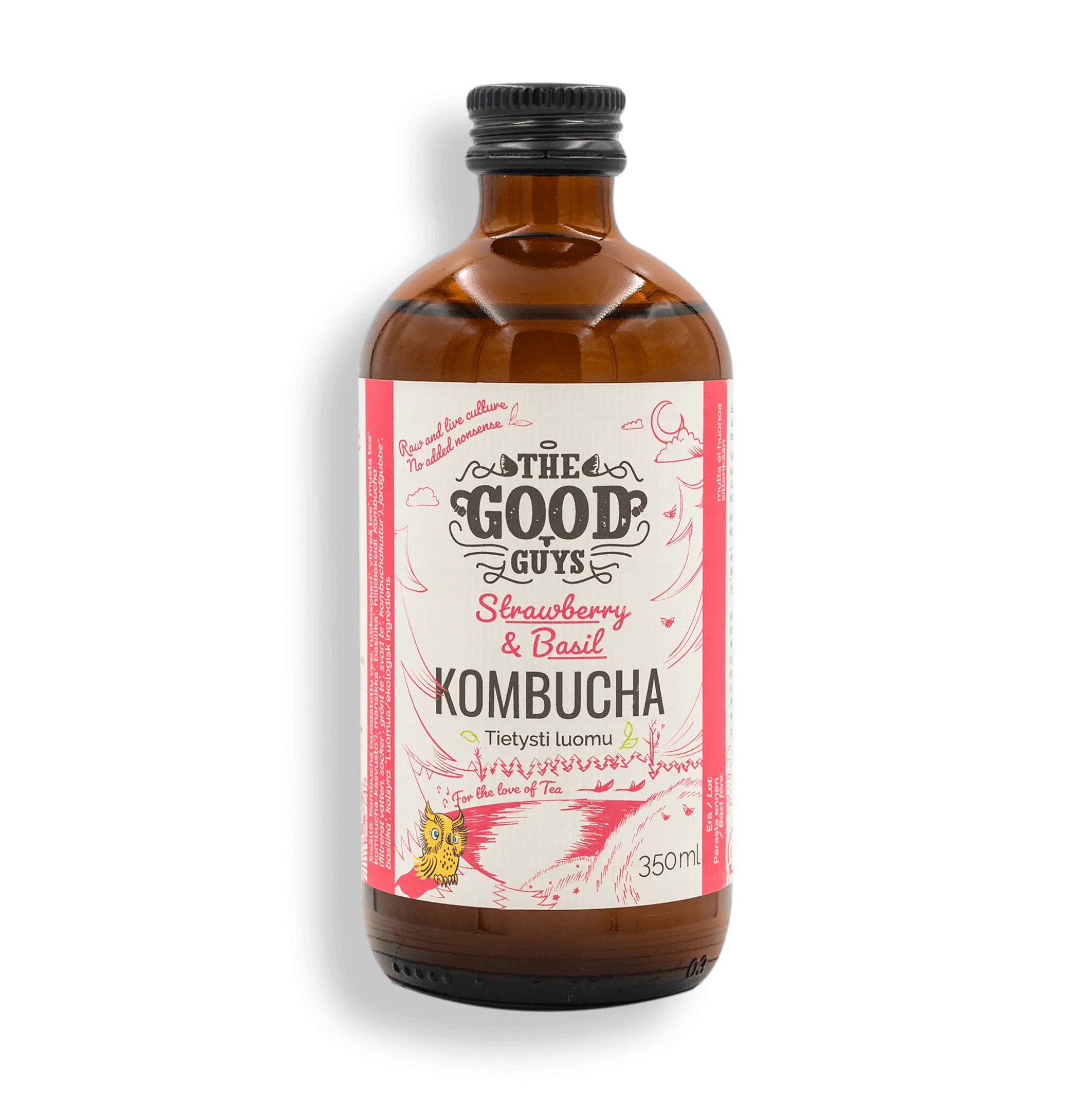 Kombucha-strawberry-basil, 350 ml
