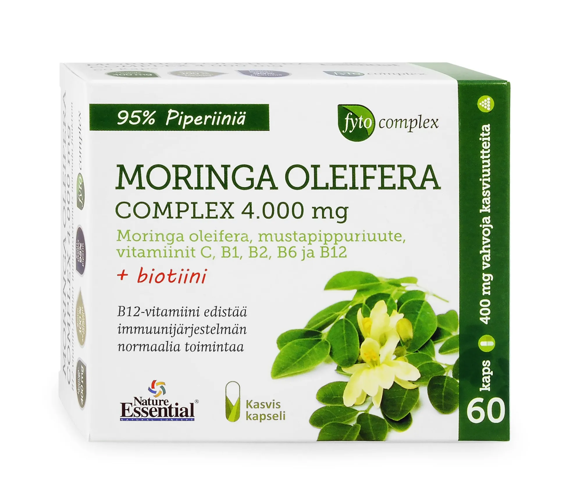 Moringa 4000 mg + Sinkki + C + B2 + B6 + B1 + B12 + kromi + biotiini + mustapippuri, 60 kpl