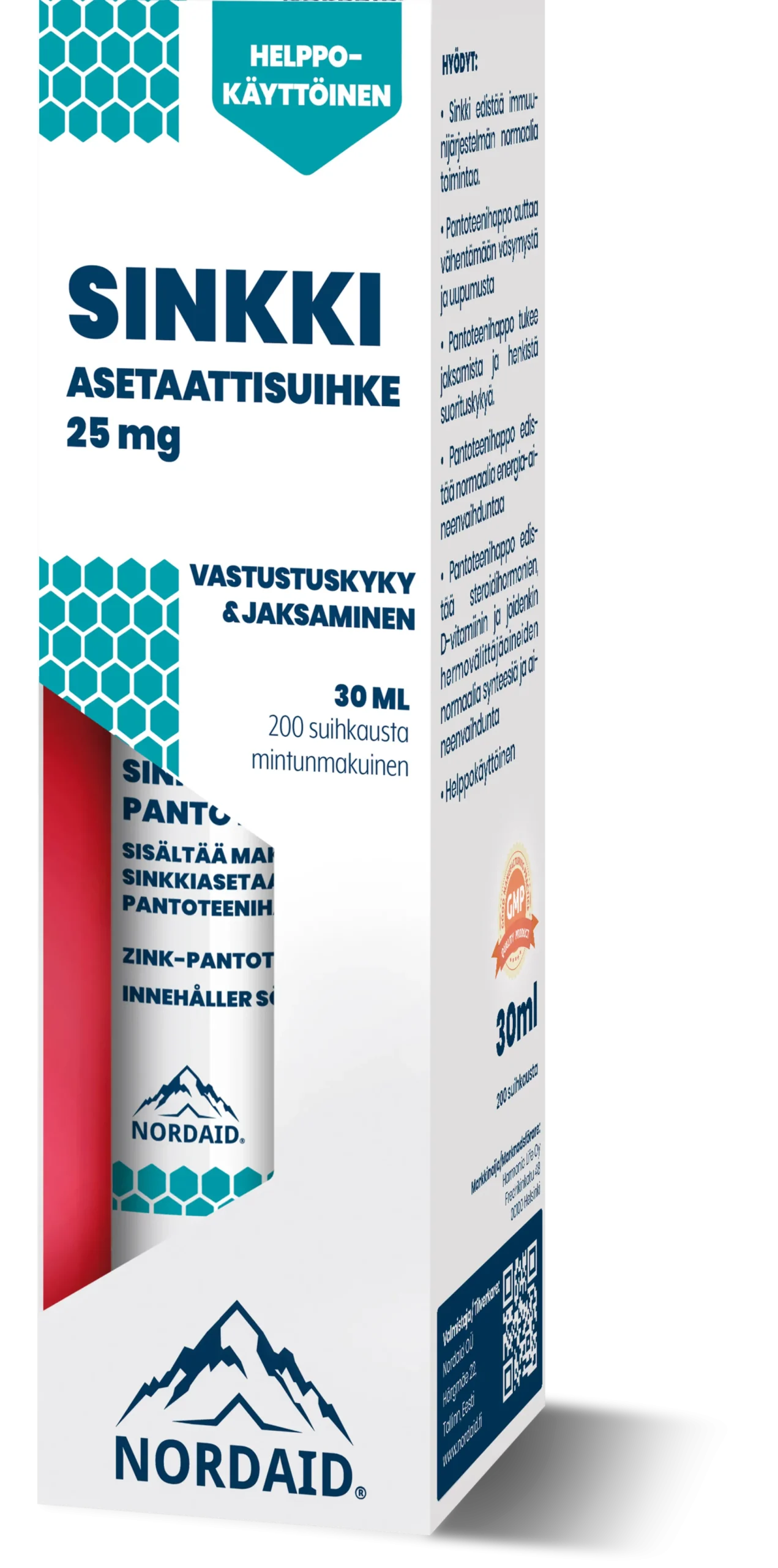 Nordaid Sinkkiasetaatti-pantoteenihapposuihke 30 ml