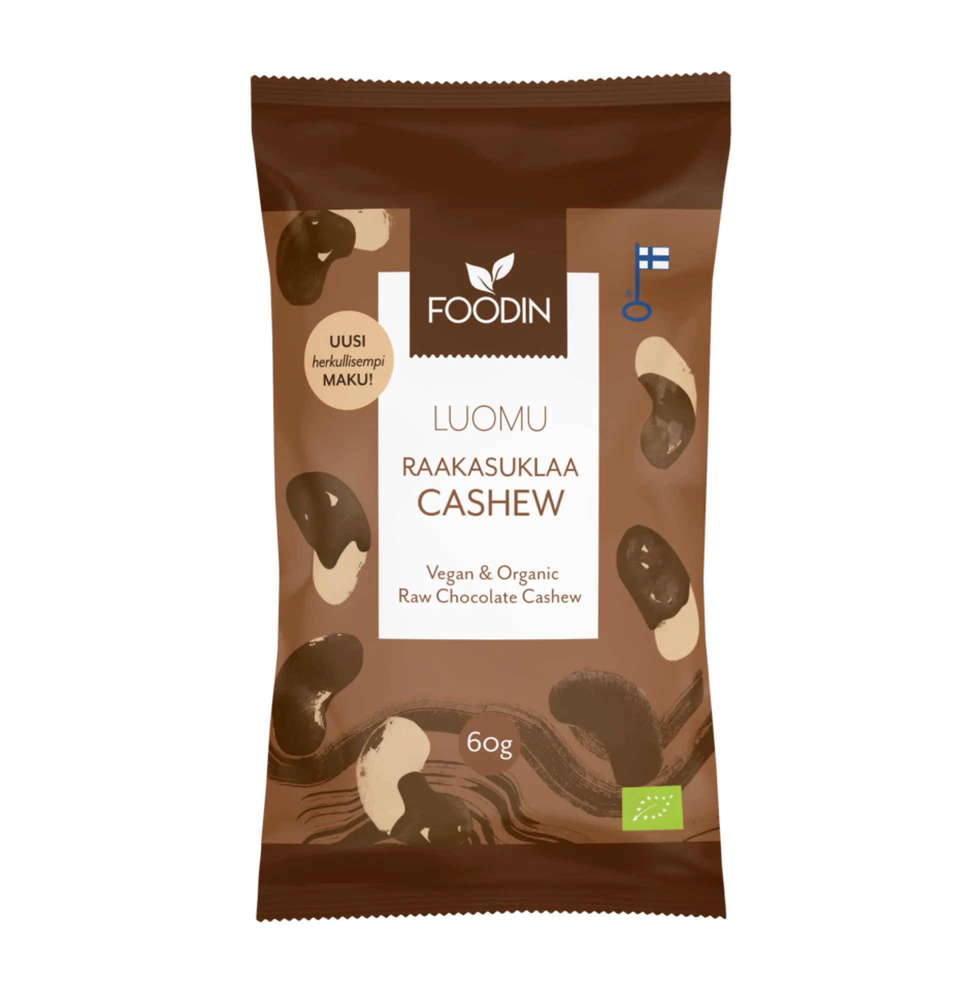 Raakasuklaakuorrutetut cashew-pähkinät, 60 g